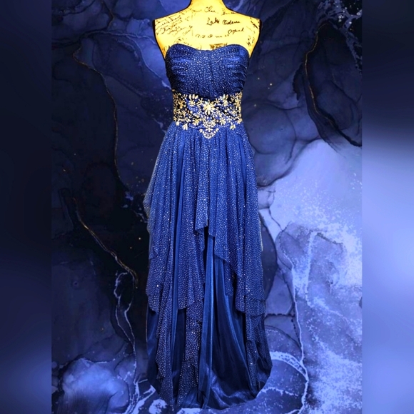 Roberta Bridal Blue Sparkling Embellished Strapless Gown - Picture 1 of 10